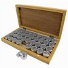 36 Aluminium pots in wooden Box